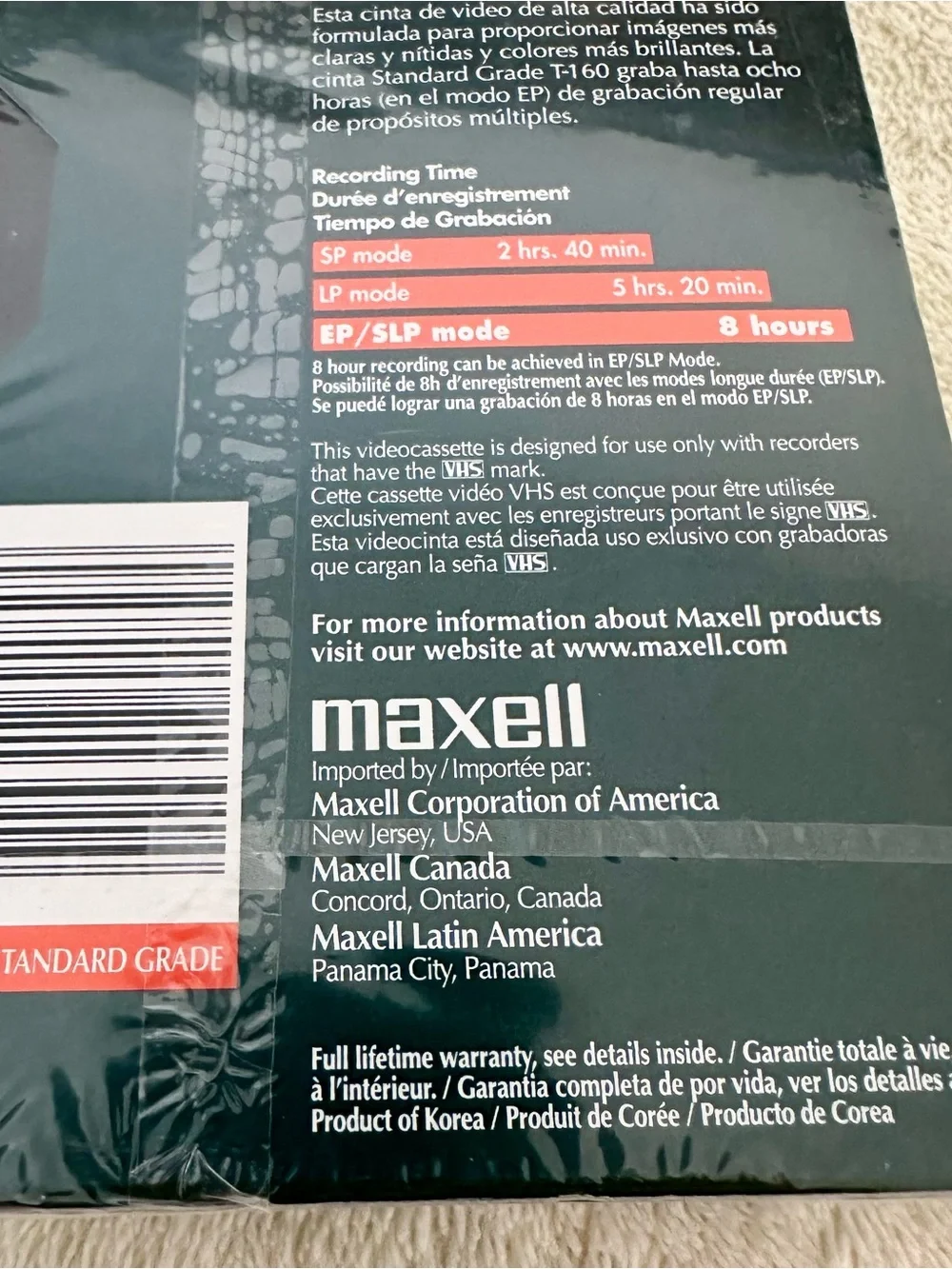 5 Pack Maxell T-160 VHS Blank Tapes Standard Grade 8 Hour Video Cassette Sealed
